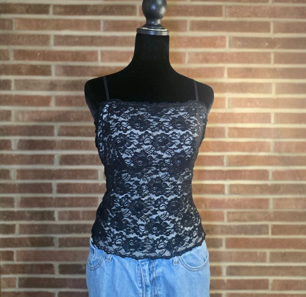New York & Company Intimates Black Floral Lace Camisole Tank Top - Size XL
